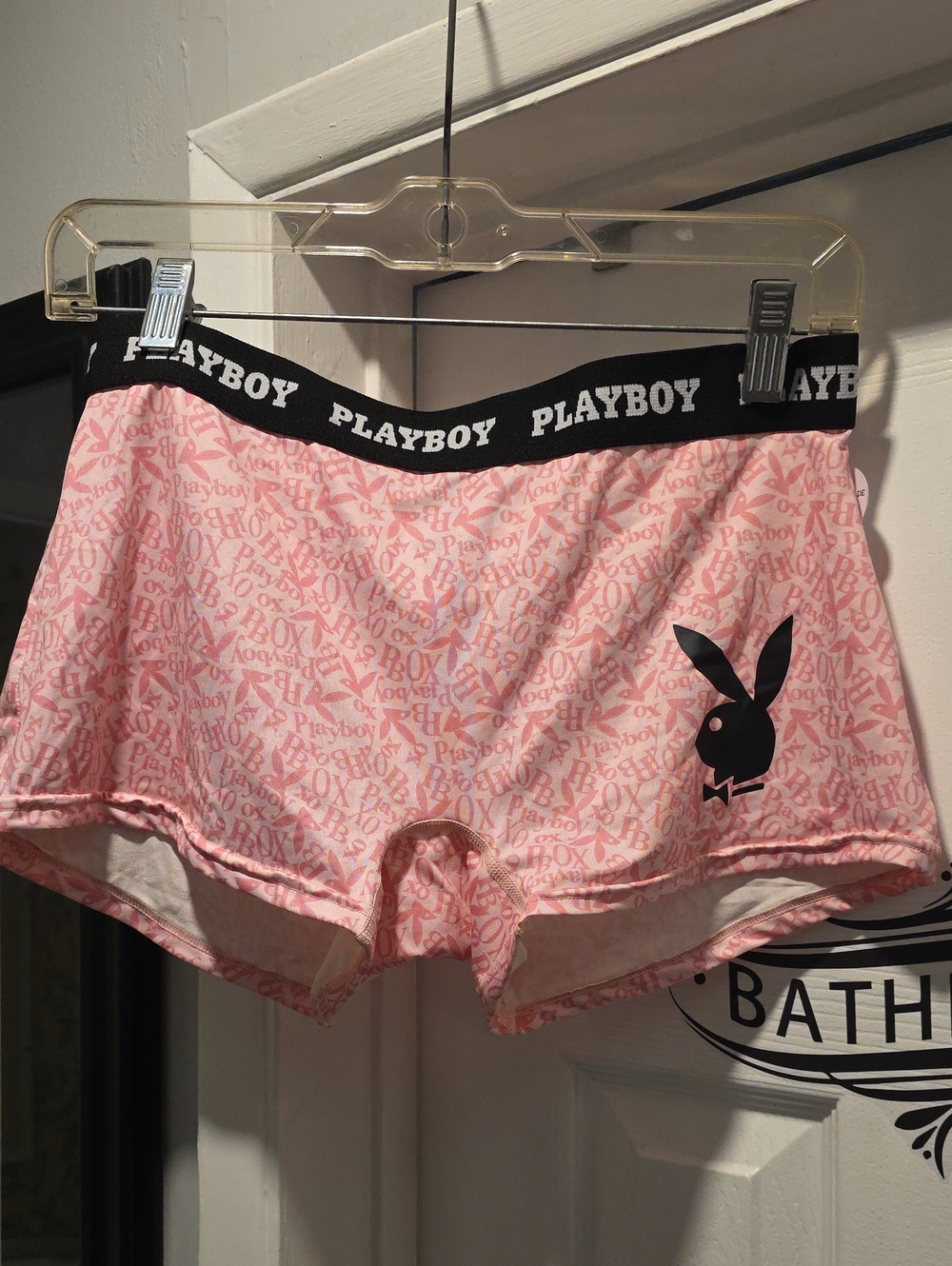 PLAYBOY Pink Logo Girl Boyshorts with Black Waistband